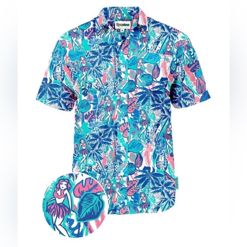 Tipsy Elves Blue and Pink Hawaiian Shirt (Medium)